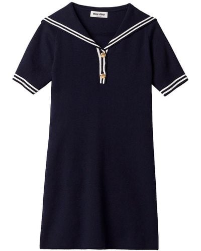 Miu Miu Cotton Minidress With Sailor Collar - Blue
