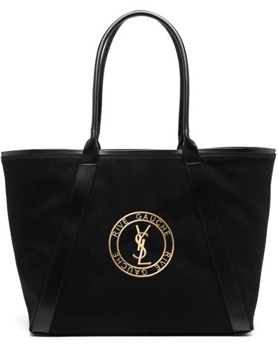 Saint Laurent Rive Gauche Canvas Tote Bag - Black