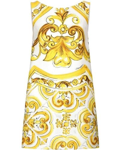 Dolce & Gabbana Short Majolica-Print Brocade Dress - Yellow