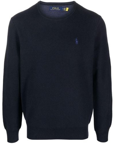 Polo Ralph Lauren Embroidered-logo Long-sleeve Cotton Sweater - Blue