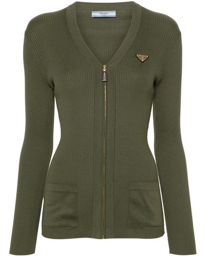 Prada Ribbed Cardigan Whit Zip - Green