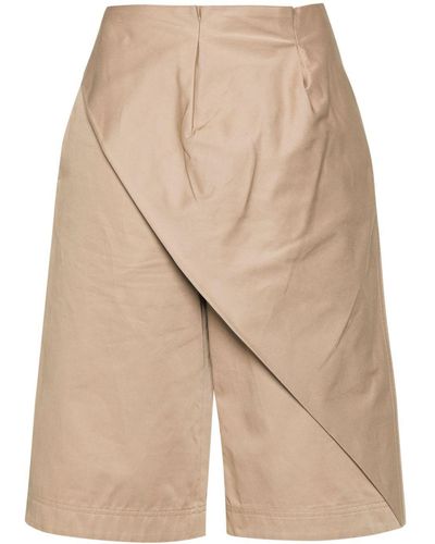 Loewe Pleated Cotton Shorts - Natural