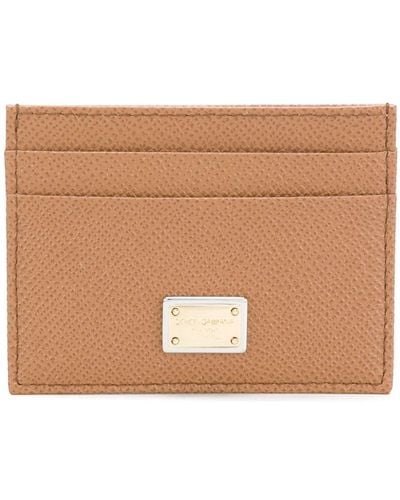 Dolce & Gabbana Grained Leather Logo Plaque Cardholder. - Brown