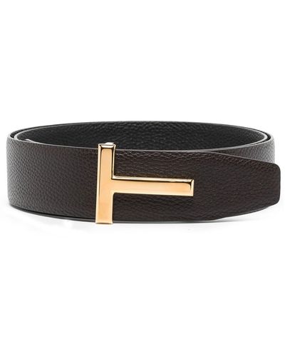 Tom Ford T Logo-Buckle Leather Belt - Black