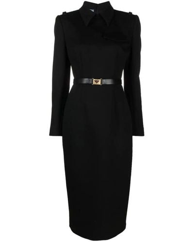 Prada Belted Wool-blend Midi Dress - Black
