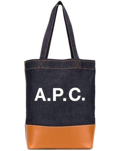 A.P.C. Shopper tote axel in denim e pelle con logo uomo - Blu