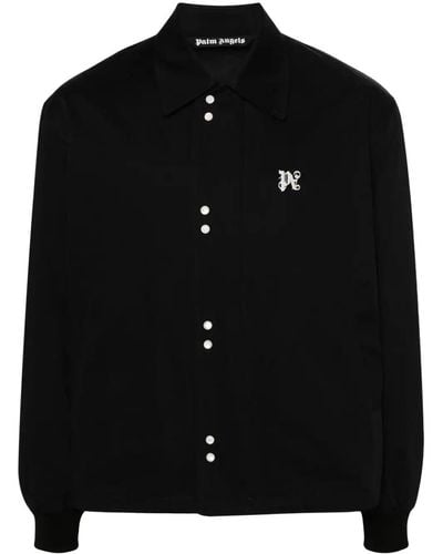 Palm Angels Monogram-embroidered toggle-hem Boxy-fit Cotton-twill Coach Jacket - Black