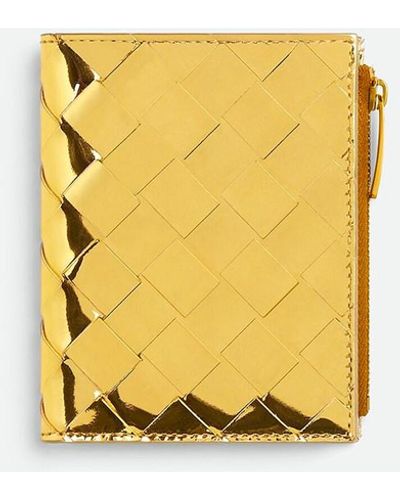 Bottega Veneta Woven Bi-fold Small Zippered Wallet Accessories - Yellow
