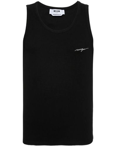 MSGM Logo-embroidered Cotton Vest - Black