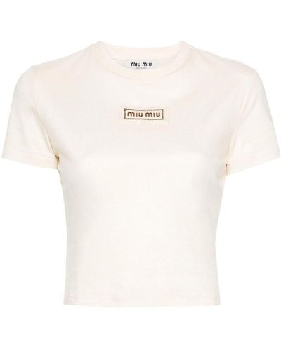 Miu Miu Cropped T-Shirt - White