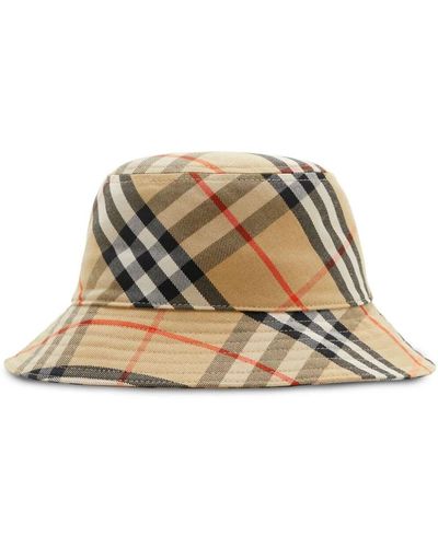 Burberry Check Cotton Blend Bucket Hat - Natural