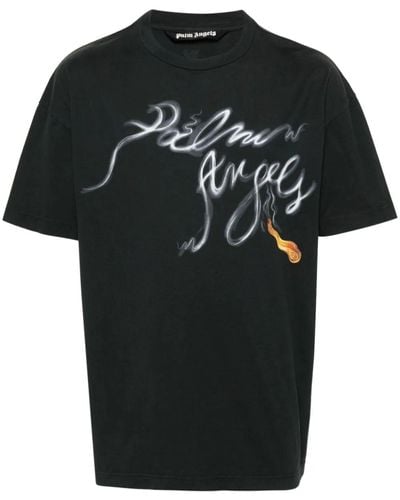 Palm Angels T-Shirt Foggy Con Stampa - Nero
