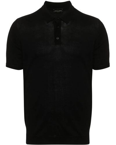 Roberto Collina Ribbed Cotton Polo Shirt - Black