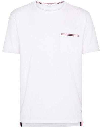 Thom Browne T-shirt in cotone con taschino - Bianco