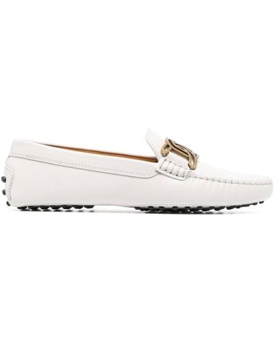 Tod's Kate Gommino Embellished Leather Loafers - White