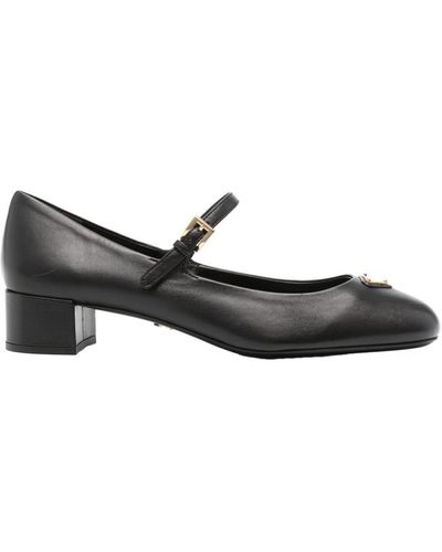 PRADA 26S MARY JANE ESPADRILLES SHOES IN BLACK CALFSKIN WITH LOGO main image 0