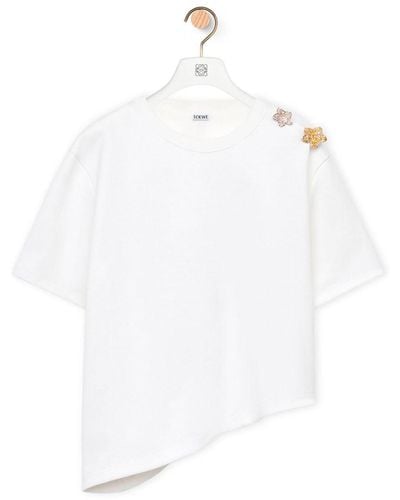 Loewe Asymmetric T-shirt With Crystals Flowers - White