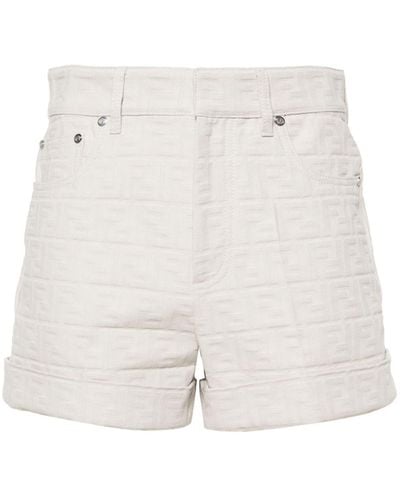 Fendi Ff-jacquard Cotton Shorts - White