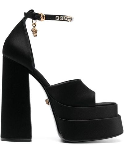 Versace Satin Platform Sandals - Black