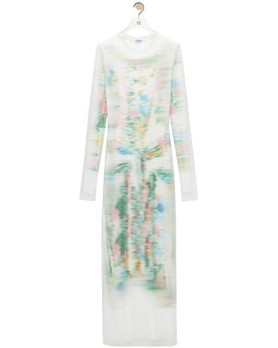 Loewe Long Tube Dress In Blurred Print Mesh - White