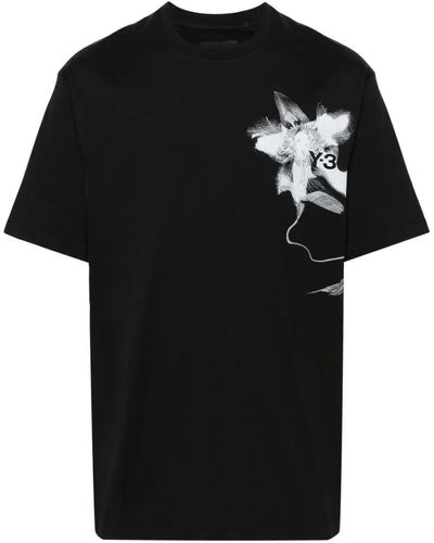 Y-3 T-shirt nera stampa fiore - Nero