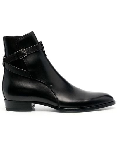 Saint Laurent Wyatt Jodhpur Boots In Smooth Leather - Black