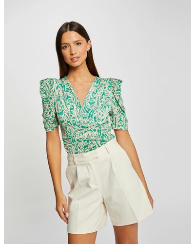 Morgan T-shirt manches courtes froncé imprimé - Vert