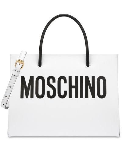 Moschino Small Calfskin Shopper With Logo - White