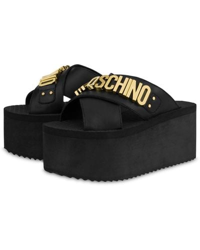 Moschino Logo Lettering Wedge Sandals - Black