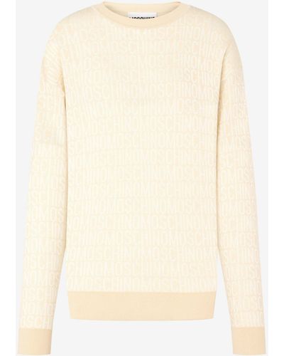 Moschino Allover Logo Wool Sweater - Natural