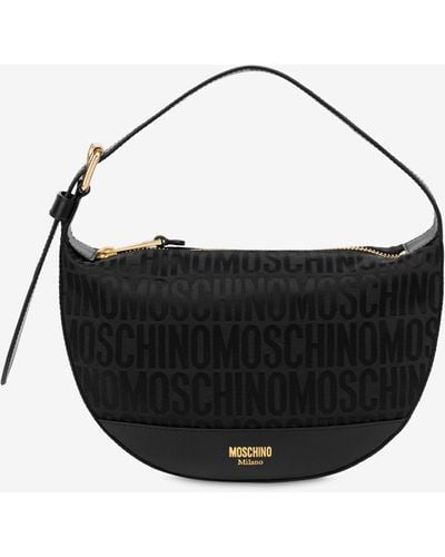 Moschino Hobo Bag In Nylon Allover Logo - Nero