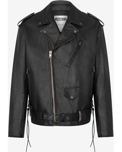 Moschino Nappa Leather Biker Jacket With Laces - Black