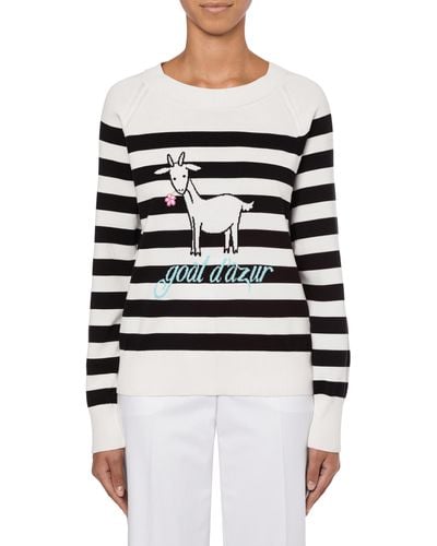 Moschino Pullover A Righe In Cotone Goat D'azur - Bianco
