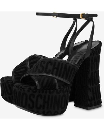 Moschino Allover Logo High-heeled Platform Sandals - Black