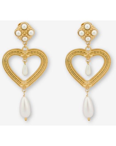 Moschino Heart Drop Earrings With Pearls - Metallic