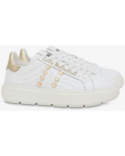 Moschino Heart Studs Nappa Leather Sneakers - White