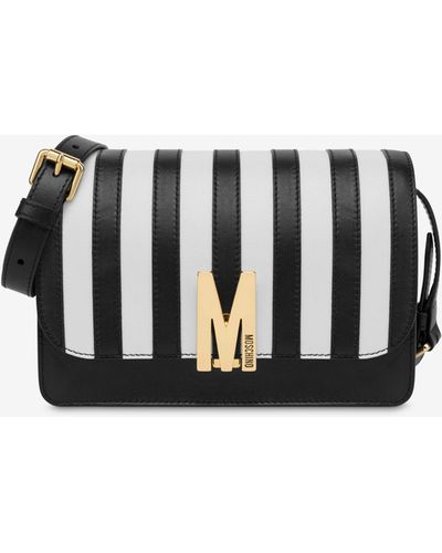 Moschino M Calfskin Striped Bag - Black