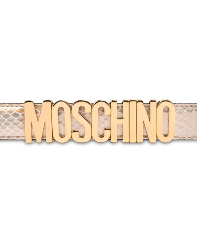 Moschino Lettering Logo Laminated Belt - Metallic