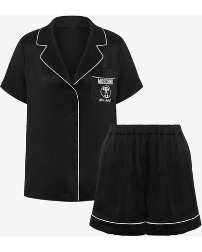 Moschino Double Question Mark Satin Short Pyjamas - Black