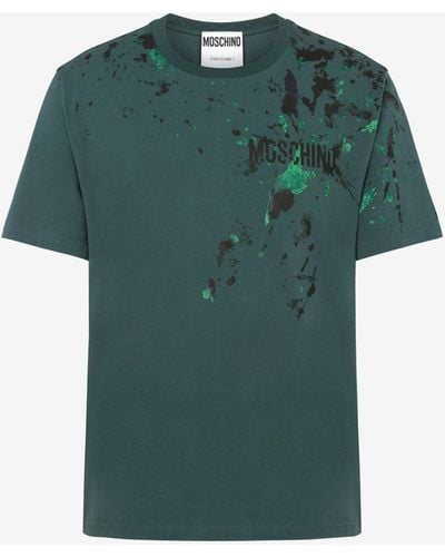 Moschino T-shirt In Jersey Stretch Painted Effect - Verde