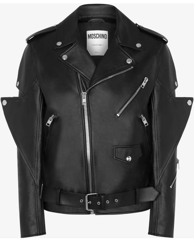 Moschino Metal Details Nappa Leather Biker - Black