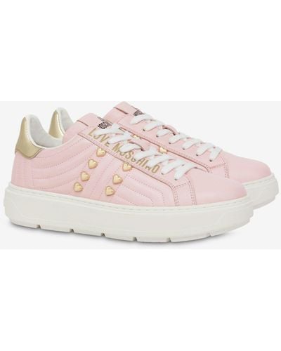 Moschino Heart Studs Nappa Leather Sneakers - Pink