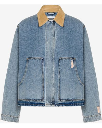 Moschino Giacca In Denim Destroyed - Blu