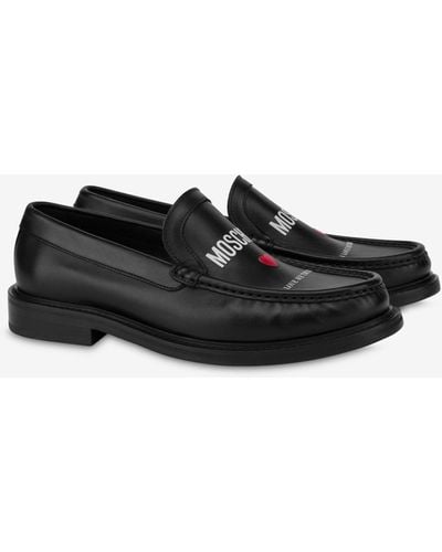 Moschino In Love We Trust Calfskin Loafers - White