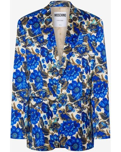 Moschino Allover Blue Flowers Cotton And Viscose Jacket