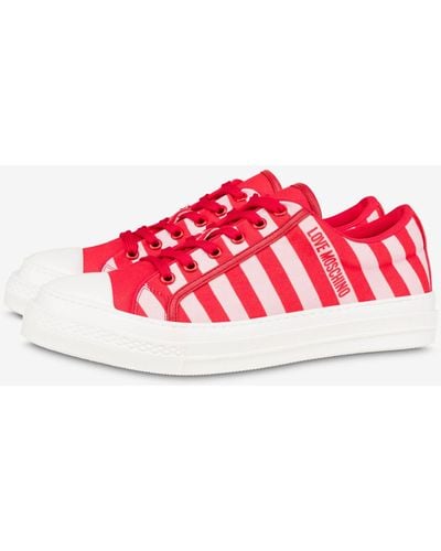 Moschino Striped Canvas Sneakers - Red