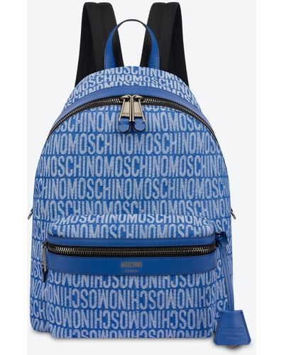 Moschino All-over Logo Jacquard Denim Backpack - Blue