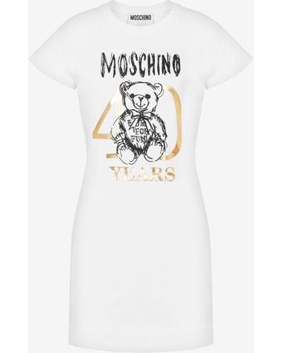 Moschino Robe En Interlock De Coton 40 Years Teddy Bear - Blanc