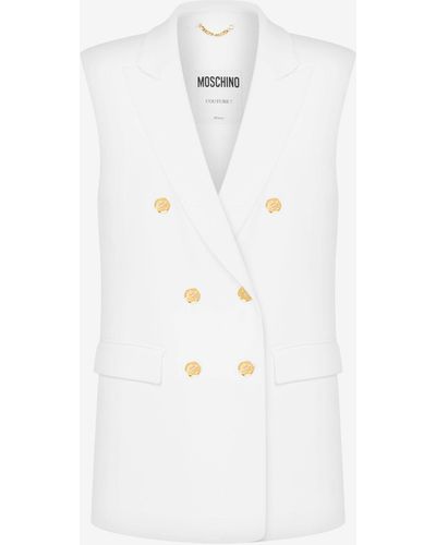 Moschino Gold Buttons Stretch Cady Gilet - White