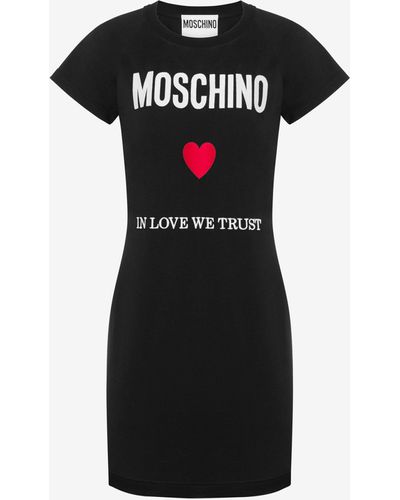 Moschino Kleid Aus Bio-jersey In Love We Trust - Schwarz